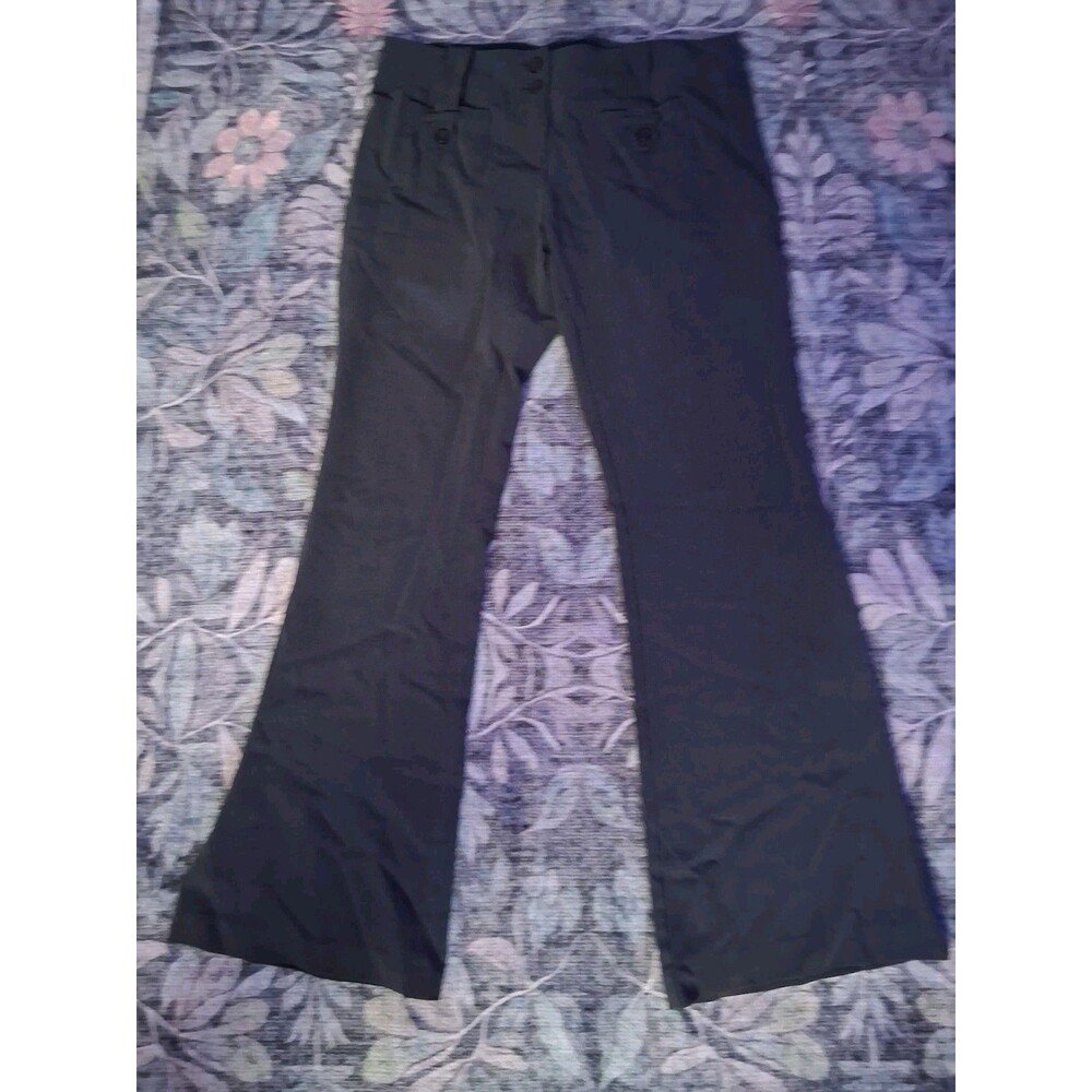Y2K Low Rise Flare Pants Juniors 2000s Bootcut Wide Leg Dress Trousers Dark Gray
